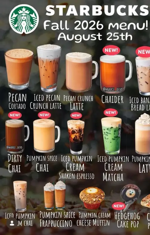 Starbucks Fall Menu 2026: Complete Drinks, Food, Prices & Calories 2 Starbucks Fall Menus