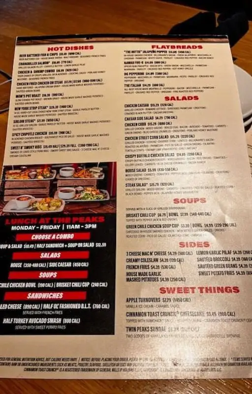 Twin Peaks Menu